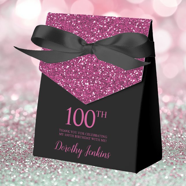 100-årsfirande Svart Het Rosa Glitter Tack Presentaskar (Skapare uppladdad)