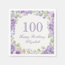 100-årsfödelsedagsservetter Elegant lila blommig