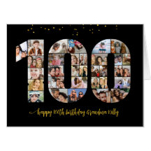 100-årsjubileum Nummer 100 Fotokollage Svart Guld