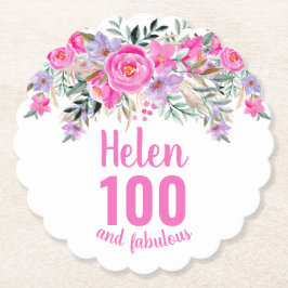 100-årsskript för rosa blommigt namn underlägg papper