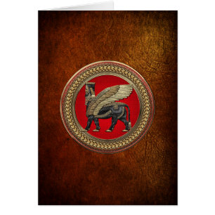[100] Assyrian Winged Bull: Guld och Black Lamassu Hälsningskort