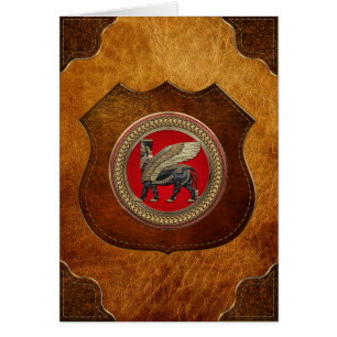 [100] Assyrian Winged Bull: Guld och Black Lamassu Hälsningskort