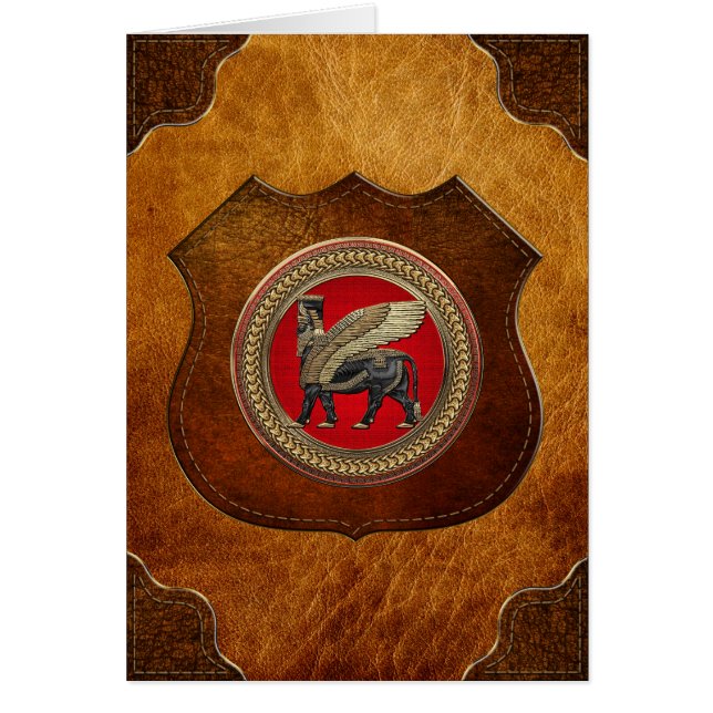 [100] Assyrian Winged Bull: Guld och Black Lamassu Hälsningskort (Framsidan)