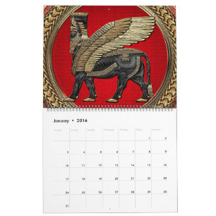 [100] Assyrian Winged Bull: Guld och Black Lamassu Kalender