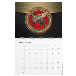 [100] Assyrian Winged Bull: Guld och Black Lamassu Kalender