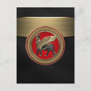 [100] Assyrian Winged Bull: Guld och Black Lamassu Vykort