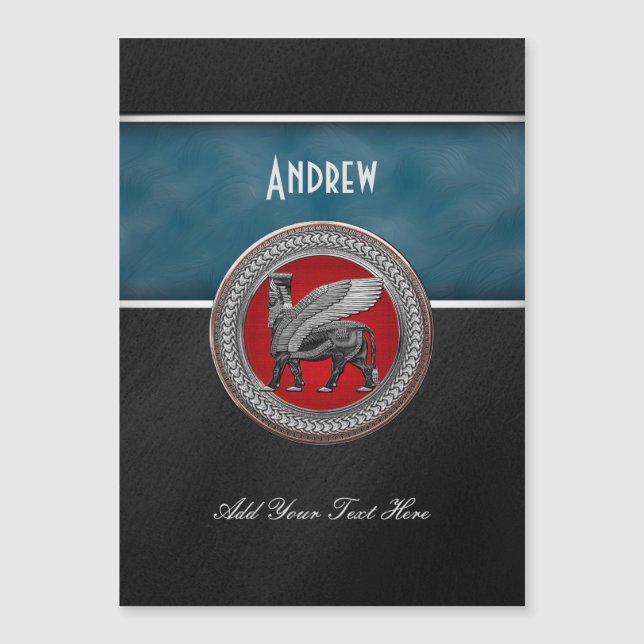 [100] Assyrian Winged Bull: Silver & Black Lamassu (Framsida)