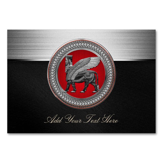 [100] Assyrian Winged Bull: Silver & Black Lamassu Bordsnummer (Framsidan)