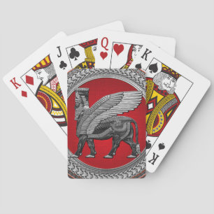 [100] Assyrian Winged Bull: Silver & Black Lamassu Casinokort