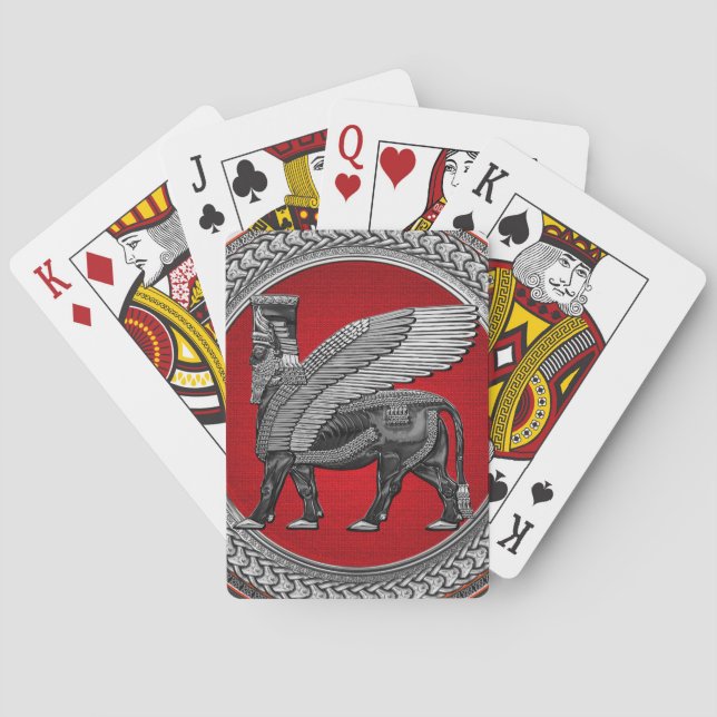 [100] Assyrian Winged Bull: Silver & Black Lamassu Casinokort (Baksidan)