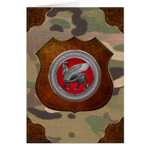 [100] Assyrian Winged Bull: Silver & Black Lamassu Hälsningskort