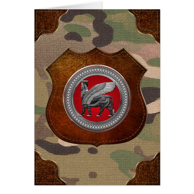 [100] Assyrian Winged Bull: Silver & Black Lamassu Hälsningskort (Framsidan)