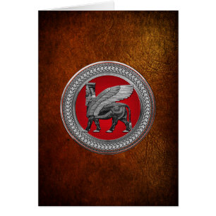 [100] Assyrian Winged Bull: Silver & Black Lamassu Hälsningskort