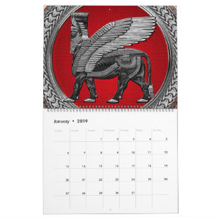 [100] Assyrian Winged Bull: Silver & Black Lamassu Kalender