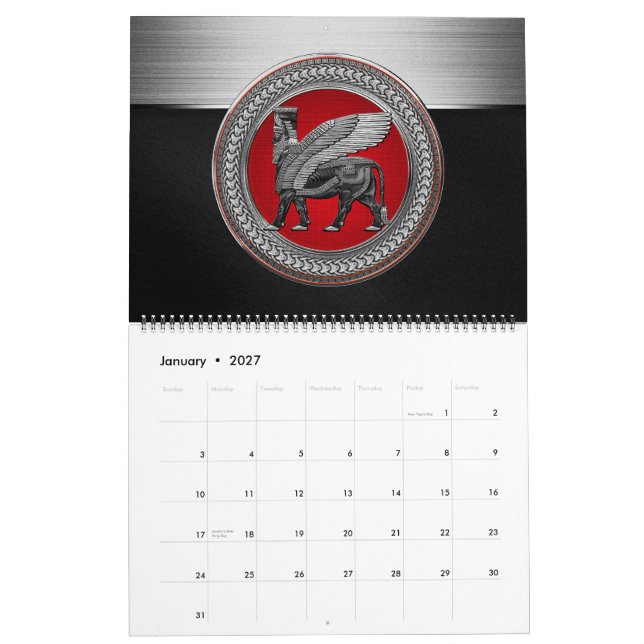 [100] Assyrian Winged Bull: Silver & Black Lamassu Kalender (Jan 2027)