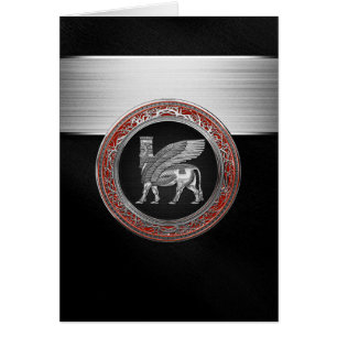 [100] Assyrian Winged Bull - Silver Lamassu Hälsningskort