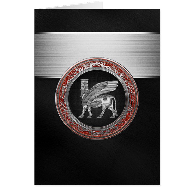 [100] Assyrian Winged Bull - Silver Lamassu Hälsningskort (Framsidan)