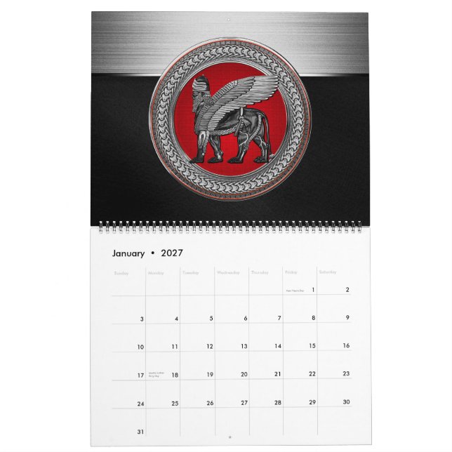[100] Assyriansk vind Lejon: Guld & Black Lamassu Kalender (Jan 2027)