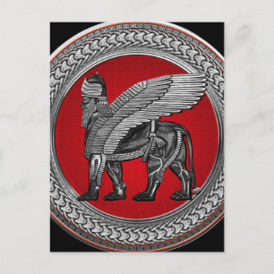 [100] Assyriansk vind Lejon: Guld & Black Lamassu Vykort