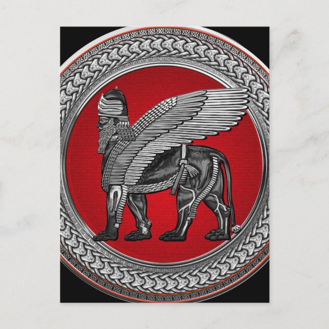 [100] Assyriansk vind Lejon: Guld & Black Lamassu Vykort (Framsida)