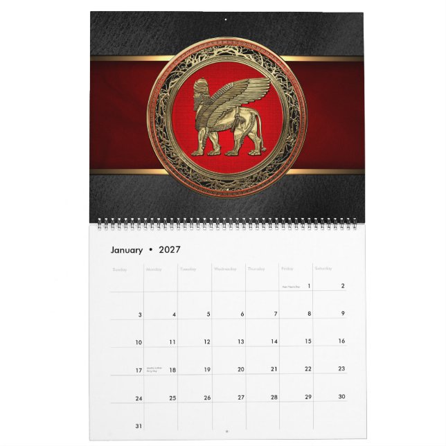 [100] Assyriansk vind Lejon - Guld Lamassu Kalender (Jan 2027)