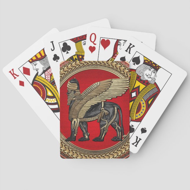 [100] Assyriansk vingel Lejon: Guld & Black Lamass Casinokort (Baksidan)