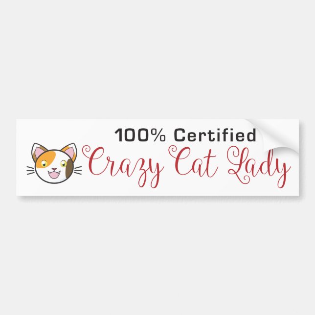 100 % Auktoriserad Crazy Cat Dam Bumper Sticker Bildekal (Framsidan)