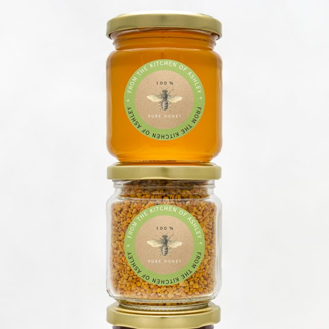 100 % av Grönten för homogeniserade honungsköks-ek Runt Klistermärke (100% Homemade Honey Kitchen Organic Bee Green Classic Round Sticker)