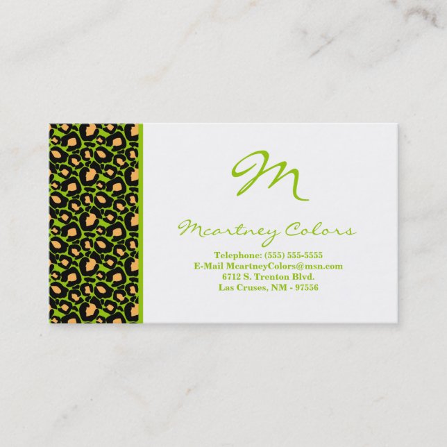 100 Bee Green Cheetah Print Affärskort Visitkort (Framsida)
