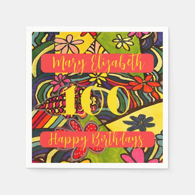 100 Blommigt för födelsedagar Pappersservett (Framsidan)