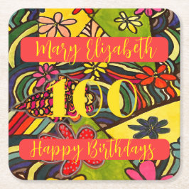 100 Blommigt för födelsedagar Underlägg Papper Kvadrat