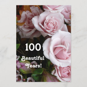 100. Bukett för födelsedagdeltagarerosa ros Inbjudningar