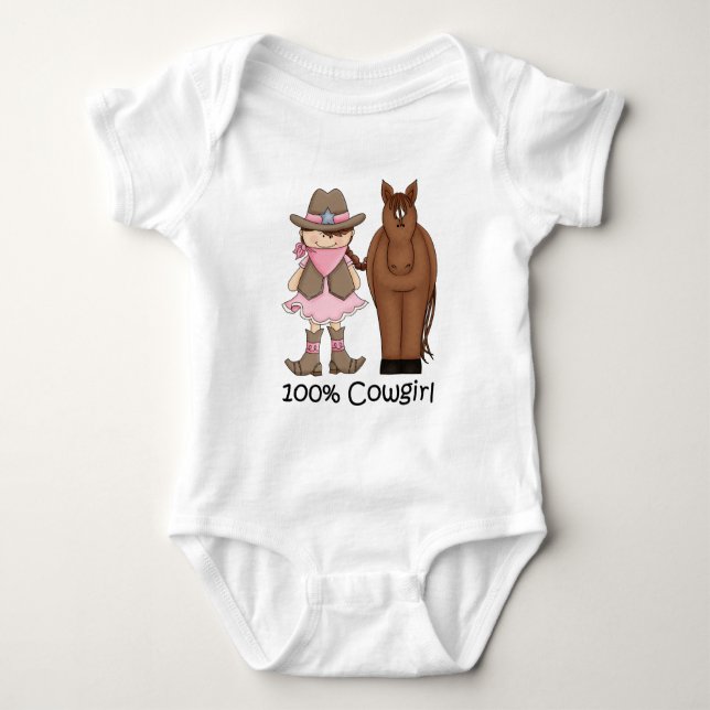 100 % Cowgirl ~ Cute Brunette and Brown Horse Tee (Framsida)