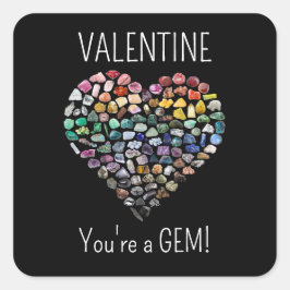 100+ Crystals Gems Minerals Valentines day Heart Fyrkantigt Klistermärke