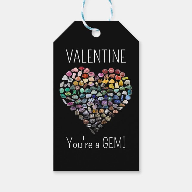 100+ Crystals Gems Minerals Valentines day Heart Presentetikett (Framsidan)
