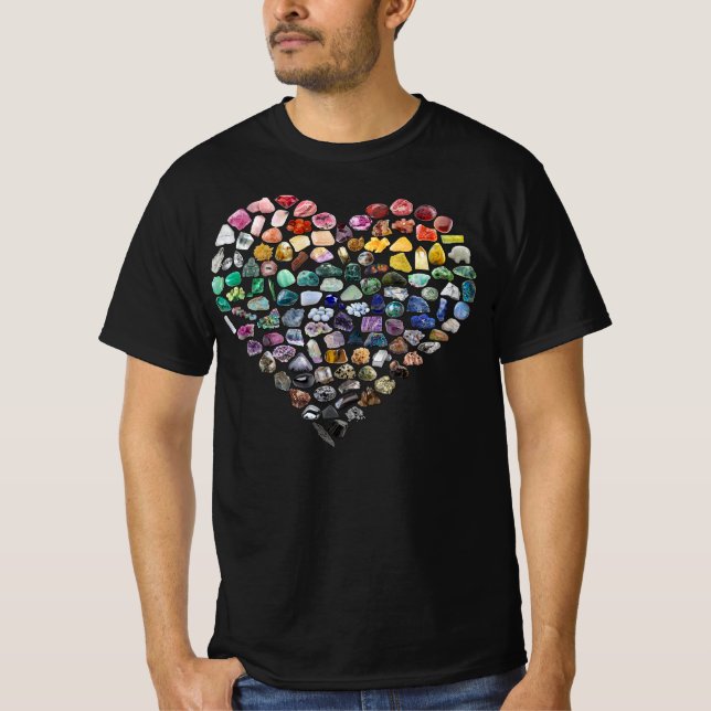 100+ Crystals Gems Minerals Valentines day Heart T Shirt (Framsida)