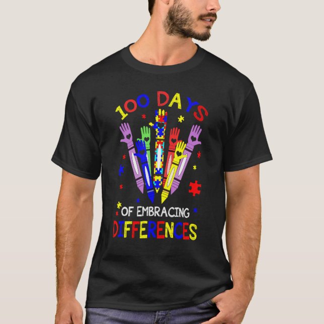 100 dagar att omfamna skillnader Autism 100:e dage T Shirt (Framsida)