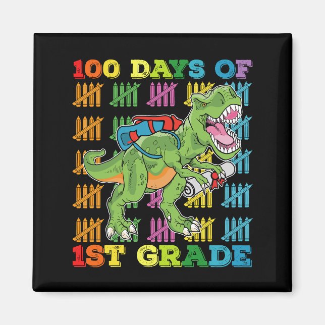 100 dagar av 1:a klass T Rex dinosaurieskola Magnet (Framsidan)