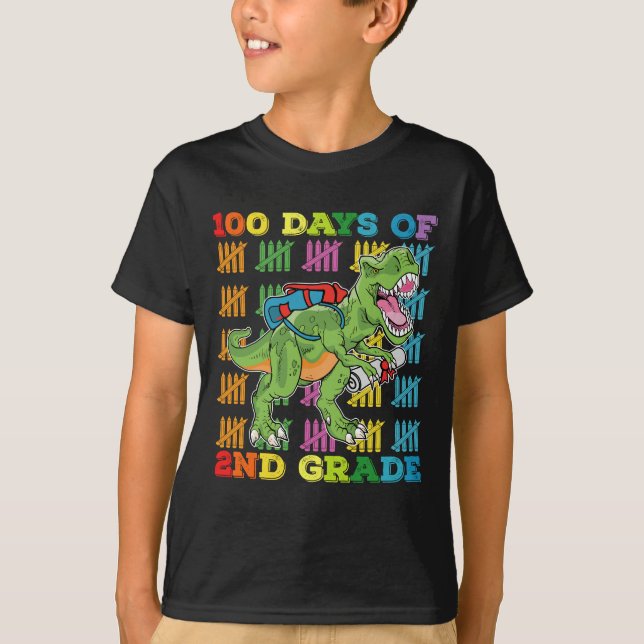 100 dagar av 2:a klass T-Rex dinosaurieskola T Shirt (Framsida)