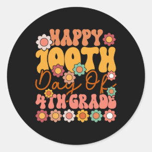 100 dagar av 4:e Klass Cute Groovy Teacher Kids Gi Runt Klistermärke
