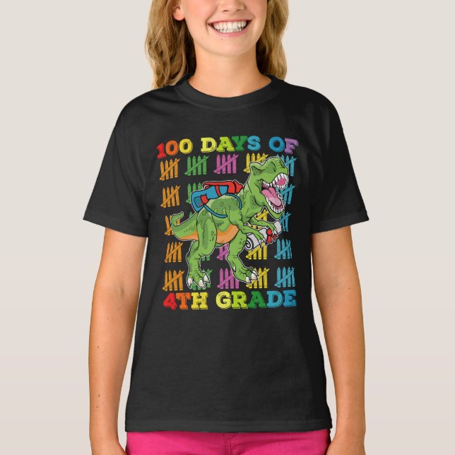 100 dagar av 4:e klass T Rex dinosaurieskola Shirt (Framsida)