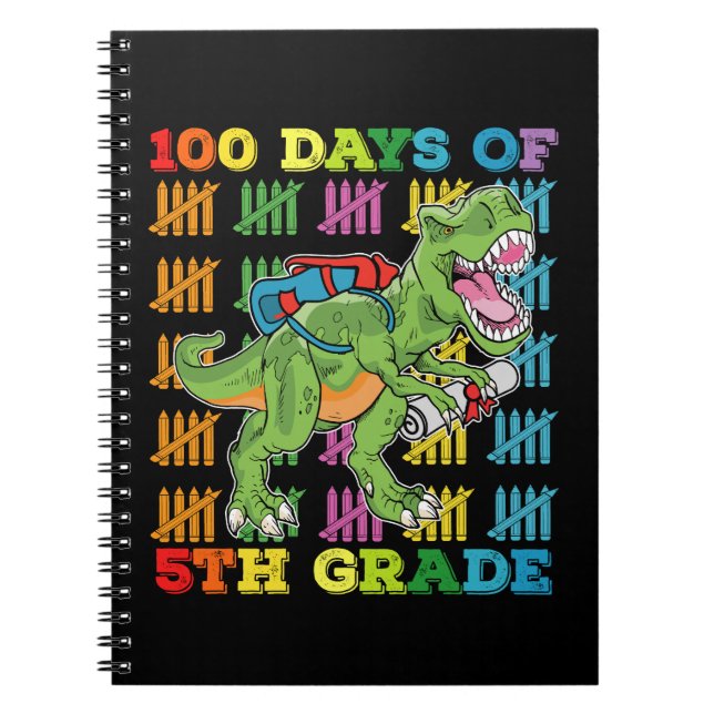 100 dagar av 5:e Klass t Rex Dinosaur-skolan Anteckningsbok (Framsidan)