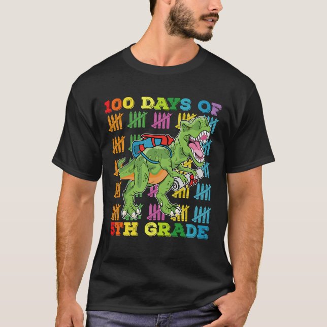 100 dagar av 5:e Klass t Rex Dinosaur-skolan Shirt (Framsida)