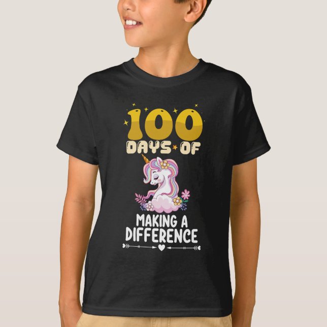 100 dagar av att göra en skillnad Enhörningsskolan T Shirt (Framsida)