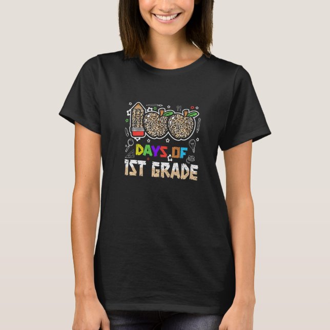 100 dagar av första Klass Leopard 100 dagar skola  T Shirt (Framsida)