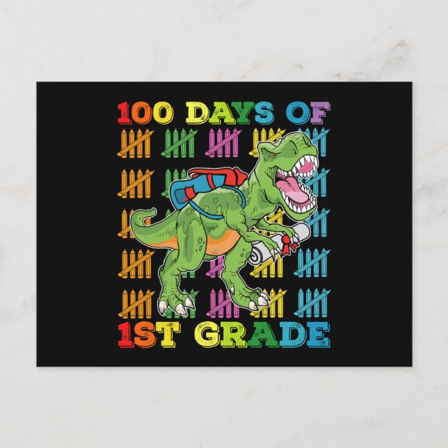 100 dagar av första Klass t Rex Dinosaur-skolan Vykort (Framsida)