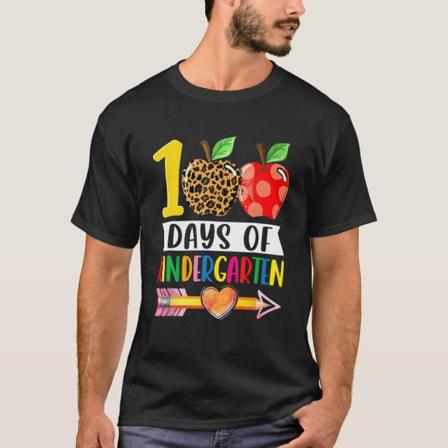 100 dagar av Kindergarten Heart Leopard 100 dagar T Shirt (Framsida)