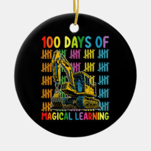 100 dagar av magiskt lärande Grävmaskin skola Julgransprydnad Keramik