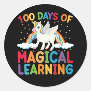 100 dagar av magiskt lärande Skolans enhörningsfli Runt Klistermärke