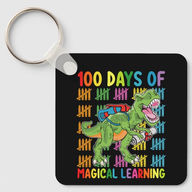 100 dagar av magiskt lärande T Rex Dinosaurie Skol Nyckelring (Framsida)